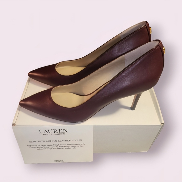 Women's Lauren Ralph Lauren Lanette Red Soft Nappa Pointed Toe Mid Heel Shoes 7B - Picture 3 of 16